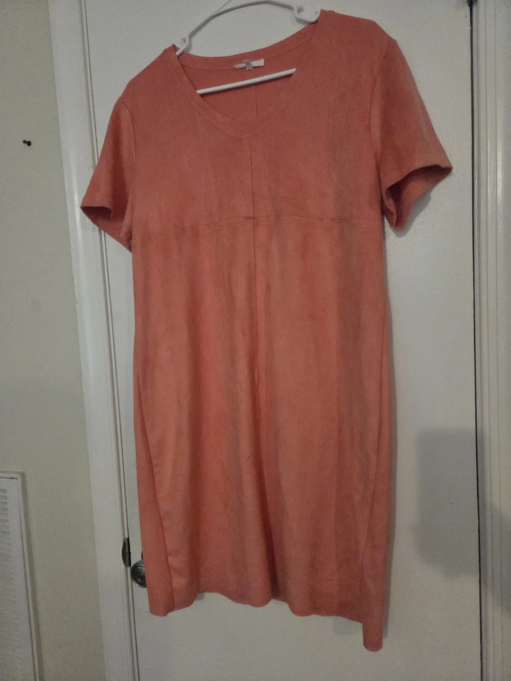 Joh Coral Peach Faux Suede Short Sleeve T-Shirt Dress Size M